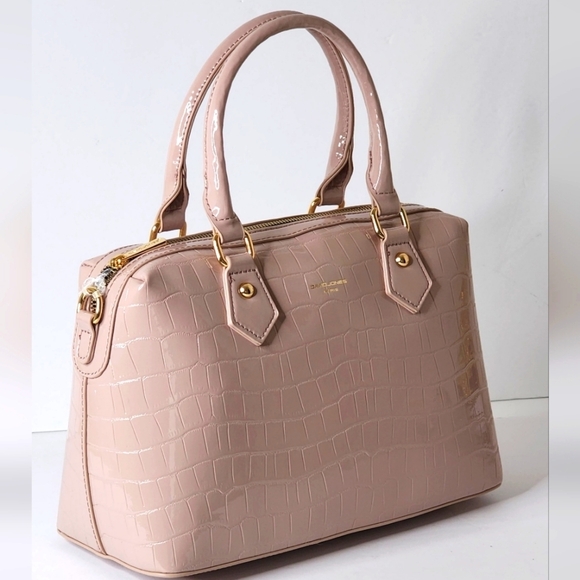 David Jones Paris Pink Patent Leather Embossed Croc Shoulder Handbag - Picture 2 of 8